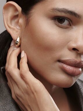 NWT retail $44. #Anthropologie Hammered Dome Gold-Plated pierced Earrings